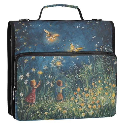 Firefly Lighting and Night Ringbuch mit 3 Ringen, extra Taschen, mit Schultergurt und Griff, mehrere Taschen, Dokumentenmappe, Organizer für Büro, Schule von Foiosoh