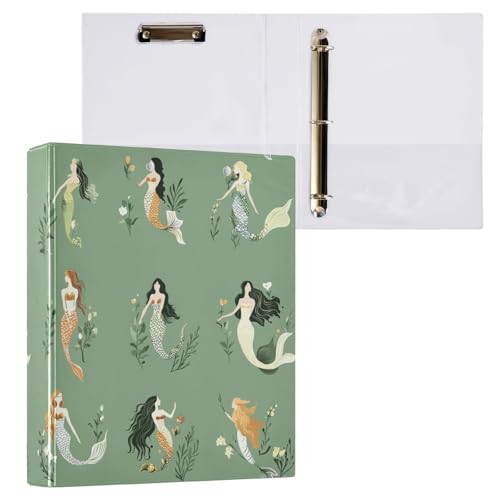 Foiosoh 3-Ring-Ordner mit 3,8 cm (1,5 Zoll) Notizbuchordner mit Taschen, 1/2er-Pack, Ordner für die Schule, 200 Blatt, Schönheits-Meerjungfrauen, Grün von Foiosoh