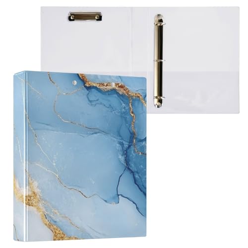 Foiosoh 3-Ring-Ordner mit 3 Ringen, 3,5 cm, Notizbuch, Ordner mit Klemmbrett, 1/2er-Pack, Ordner für Studenten, Hardcover, Marmor, Weiß / Blau von Foiosoh