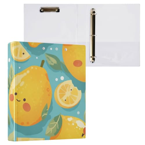 Foiosoh 3 Ringbinder, 3,5 cm (1 1,2 Zoll) Notizbuchordner mit Klemmbrett, 1/2er-Pack, Schulhefter 200 Blatt, Zitrone und Blätter, Blaugrün von Foiosoh