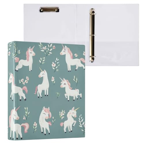 Foiosoh 3 Ringbücher mit 3 Ringen, 3,5 cm (1/2 Zoll) Notizbuchordner mit Tascheneinband, 1/2er-Pack für Briefgröße (27,9 x 21,6 cm), 200 Blatt Einhörner, Salbeigrün von Foiosoh