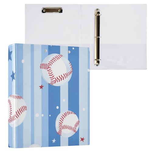Foiosoh 3 Ringbücher mit 3 Ringen, 3,5 cm (1 und 2 Zoll) Notizbuchordner mit Innentaschen, 1/2er-Pack, Schulbedarf, Hardcover, blauer Baseball von Foiosoh