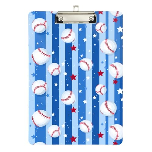 Foiosoh Baseball- und Sternstreifen-Klemmbrett, Standard-Loch, für Schüler, Mädchen, Kinder, Lehrer, Klemmbrett, Größe 22,9 x 30,5 cm von Foiosoh