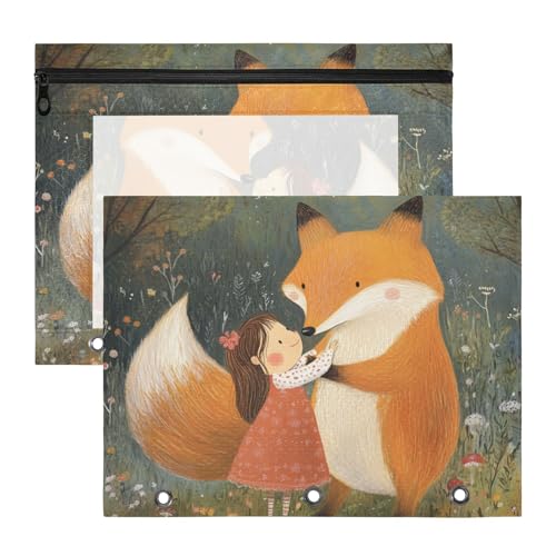 Foiosoh Bezaubernde 3-Ring-Tasche für A4-Papierbriefe, 2 Stück, Lehrerklasse, molliger Fuchs und kleines Mädchen Foiosoh Bezaubernde 3-Ring-Tasche für A4-Papierbriefe, 2 Stück, Lehrerklasse, molliger Fuchs und kleines Mädchen von Foiosoh