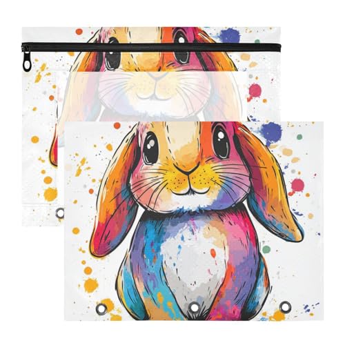Foiosoh Binder-Bleistiftbeutel, bezaubernder Kunststoff-Aktenordner für A4-Papier, Briefe, 2 Stück, Lehrer, Kunstbedarf, Aufbewahrung, niedliches Hasenohren von Foiosoh