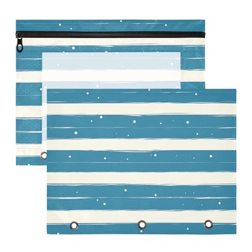 Foiosoh Binder-Federmäppchen, Mehrzweck-Stifthalter für A4-Papier, Briefe, 2 Stück, Schüler, Schulbedarf, blau und weiß gestreift von Foiosoh