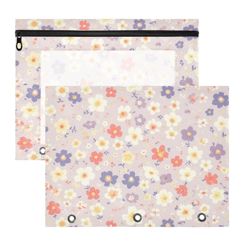 Foiosoh Binder-Federmäppchen, tragbar, Kunststoff, Ordner für A4-Papier, Briefe, 2 Stück, Lehrer, College, Schottenkaro, violette Blumen von Foiosoh