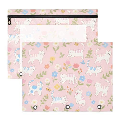 Foiosoh Binder-Federmäppchen, transparent, 3 Löcher, Tasche für 3 Ringe, 2 Stück, Lehrer, College, Zubehör, niedliches Katzenmuster, Pfirsich Foiosoh Binder-Federmäppchen, transparent, 3 Löcher, Tasche für 3 Ringe, 2 Stück, Lehrer, College, Zubehör, niedliches Katzenmuster, Pfirsich von Foiosoh
