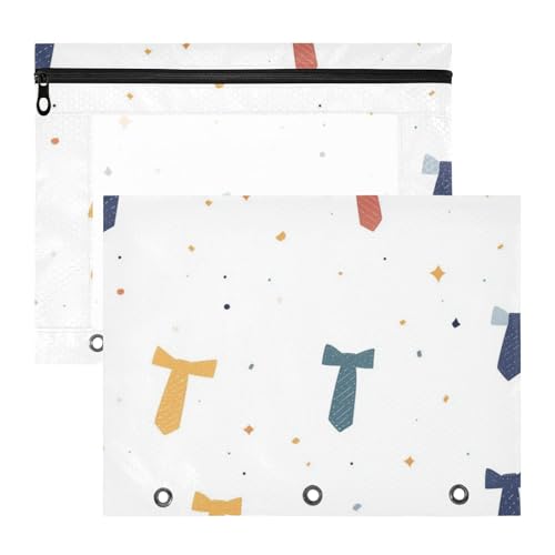 Foiosoh Binder-Federmäppchen mit 3 Löchern, Kunststoff, Ordner für 3 Ringe, 2 Stück, Schüler, Klasse, Krawatte und Punkte, Weiß von Foiosoh