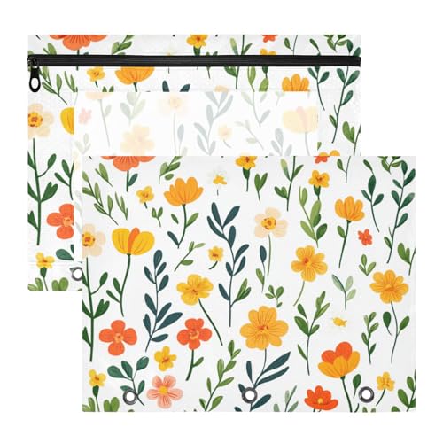 Foiosoh Binder-Federmäppchen mit Sichtfenster, Kunststoff, Ordner für A4-Papier, Briefe, 2 Stück, Studenten, Kunstbedarf, Aufbewahrung, Orange und Gelb, Blumenmuster von Foiosoh
