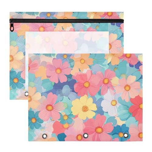 Foiosoh Binder-Federmäppchen mit glatten Reißverschlüssen, Taschenordner für 3 Ringe, 2 Stück, Studenten, Schulanfang, Wildblumen-Muster, schön Foiosoh Binder-Federmäppchen mit glatten Reißverschlüssen, Taschenordner für 3 Ringe, 2 Stück, Studenten, Schulanfang, Wildblumen-Muster, schön von Foiosoh