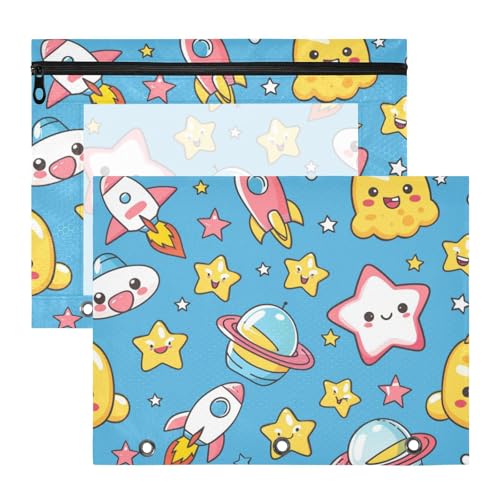 Foiosoh Binder Portable Pocket Folders for A4 Paper Letter 2 Pack Teacher School Supplies Planet Blue von Foiosoh