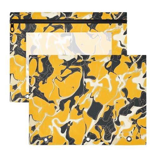 Foiosoh Bindertaschen, tragbare Aufbewahrungstasche für 3 Ringe, 2 Stück, Lehrer, Schulanfang, Camouflage, Gelb von Foiosoh
