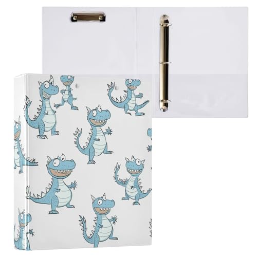 Foiosoh Drei-Ring-Ordner 1 und 1/2 Zoll Notizbuchordner mit Innentaschen, 1/2er-Pack, Ordner für Studenten, Hardcover, lustig, blau, Dino-Weiß von Foiosoh