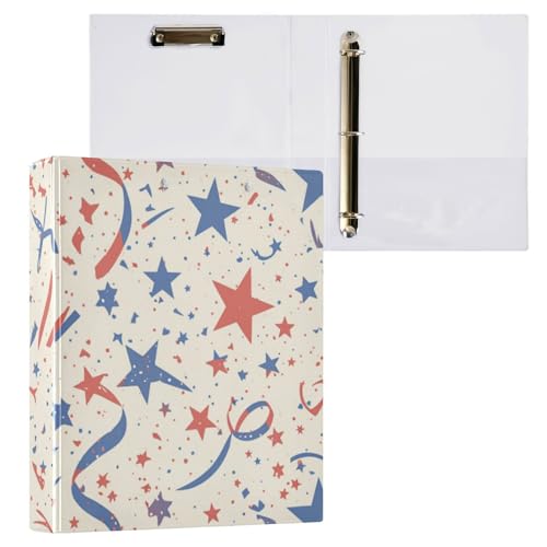 Foiosoh Drei-Ring-Ordner 1 und 1/2 Zoll Notizbücher mit Tascheneinband, 1/2 Pack, Schulhefter 200 Blatt, Flagge mit Sternen, Streifen von Foiosoh