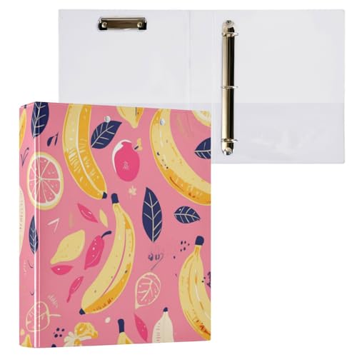 Foiosoh Drei Ringe Ordner 1-1/2 Zoll Ordner mit Klemmbrett 1/2 Stück Schulhefter Hardcover Bananen- und Blattmuster von Foiosoh