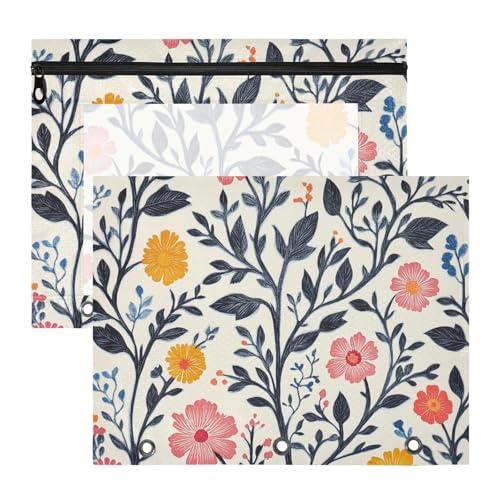 Foiosoh Federmäppchen, 3 Löcher, 3 Löcher, Tasche für A4-Papier, Briefe, 2 Stück, Lehrer, Kunstbedarf, Aufbewahrung, Narzissen, Sonnenblume, Weiß von Foiosoh
