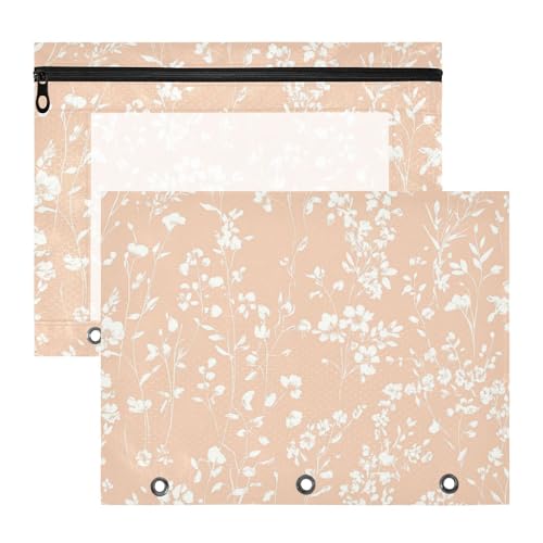 Foiosoh Federmäppchen, 3 Löcher, Kunststoff, Ordner für A4-Papier, Briefe, 2 Stück, Lehrer, Klassenzimmer, Blumen, Landhausstil, Pfirsich von Foiosoh