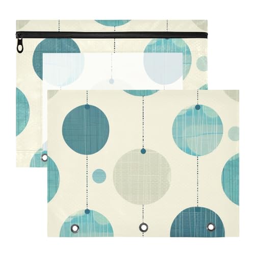 Foiosoh Federmäppchen, 3 Löcher, Kunststoff, für A4-Papier, Briefe, 2 Stück, Schüler, Klasse, grüner Kreis von Foiosoh