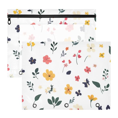 Foiosoh Federmäppchen, Mehrzwecktasche mit 3 Löchern, für 3 Ringe, 2 Stück, Studenten, Klasse, niedliche orangefarbene Blumen von Foiosoh