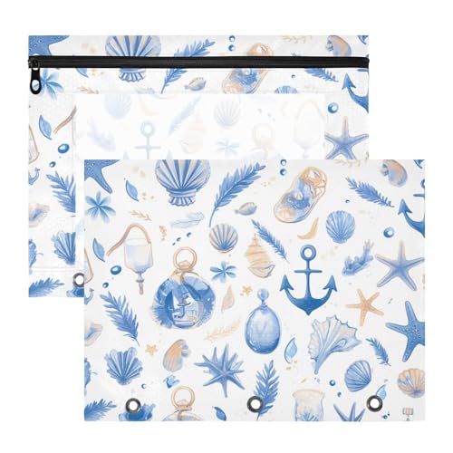 Foiosoh Federmäppchen, stabile Tasche mit 3 Löchern, für A4-Papier, Briefe, 2 Stück, Lehrer, Kunstbedarf, Aufbewahrung, blaues Meer von Foiosoh