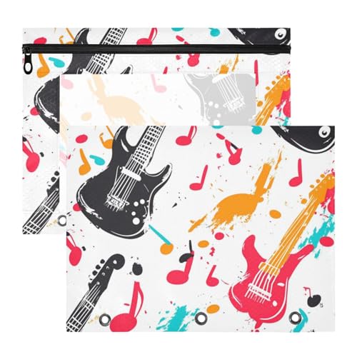 Foiosoh Federmäppchen, transparent, 3 Löcher, für A4-Papier, Briefe, 2 Stück, für Lehrer und Zuhause, Retro-Musik, Rock, Weiß von Foiosoh
