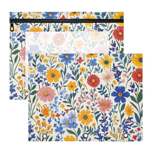 Foiosoh Federmäppchen, transparent, Kunststoff, Ordner für 3 Ringe, 2 Stück, Studenten, College, Zubehör, Narzissen, Sonnenblume, Weiß von Foiosoh