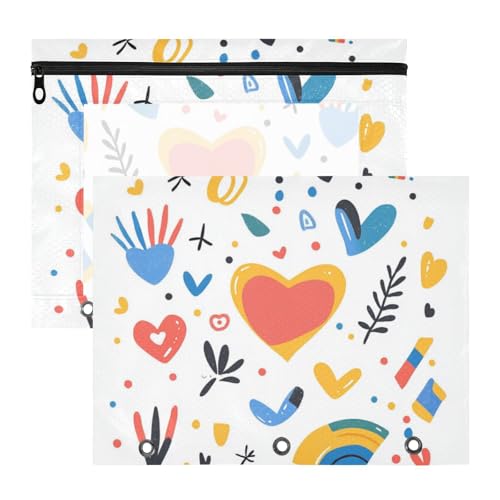 Foiosoh Federmäppchen mit 3 Löchern, 3 Löchern, Tasche für 3 Ringe, Ordner, 2 Stück, für Lehrer, Zuhause, Regenbogenherz und Pflanze, Weiß Foiosoh Federmäppchen mit 3 Löchern, 3 Löchern, Tasche für 3 Ringe, Ordner, 2 Stück, für Lehrer, Zuhause, Regenbogenherz und Pflanze, Weiß von Foiosoh