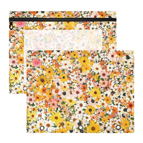 Foiosoh Federmäppchen mit 3 Löchern für A4-Papier, Briefe, 2 Stück, Studenten, Klassenzimmer, Schönheit, Sommer, Blumen, nahtlos von Foiosoh
