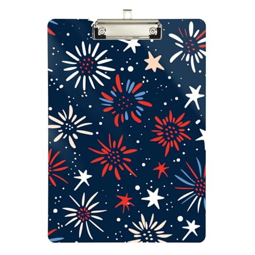 Foiosoh Independence Day Mini-Klemmbrett, Feuerwerk, rot und blau, Metall, wasserdicht, für Trainer, medizinisches Klassenzimmer, Größe 22,9 x 30,5 cm von Foiosoh