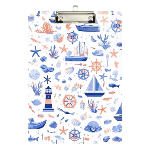 Foiosoh Kleines gemustertes Klemmbrett mit Boot, Leuchtturm, Standardloch für Trainer, medizinisches Klassenzimmer, Größe 22,9 x 30,5 cm von Foiosoh