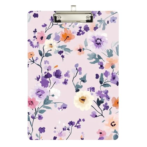 Foiosoh Klemmbrett-Clips mit lila Blumen, Standardloch für personalisierte Klemmbretter für Lehrer, Größe 22,9 x 30,5 cm von Foiosoh