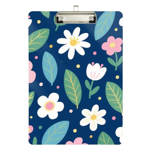 Foiosoh Klemmbrett aus Acryl mit Blumenmuster und Blättern, Hartfaserplatte für Lehrer, Krankenpflege, Größe 22,9 x 30,5 cm von Foiosoh