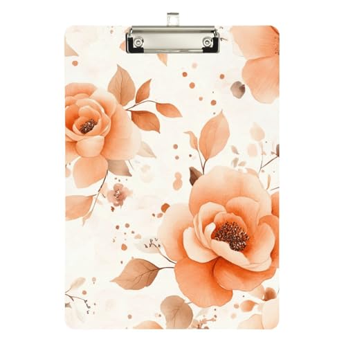 Foiosoh Klemmbrett aus Kunststoff für Sozialarbeiter, Blumenmotiv, Orange, für Lehrer, Größe 22,9 x 30,5 cm von Foiosoh