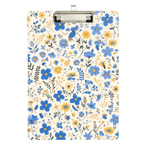 Foiosoh Klemmbrett mit Blume, Blau und Gelb, mit Ordner, transparent, für Klassenzimmer, für Lehrer, Gymnasium, Größe 22,9 x 30,5 cm von Foiosoh