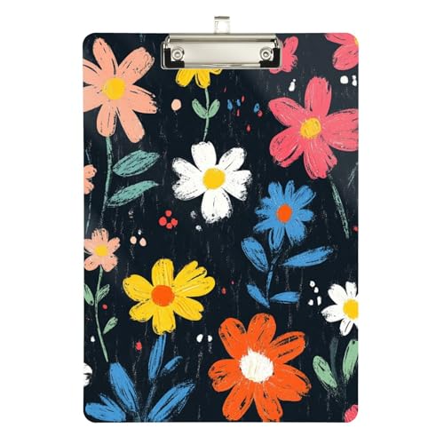 Foiosoh Klemmbrett mit bunten Blumen, Retro, schwarz, für Fußball, Softball, Trainer, Größe 22,9 x 30,5 cm von Foiosoh