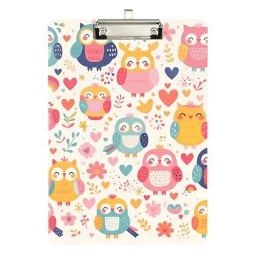 Foiosoh Klemmbrett mit bunten Eulen, Standardloch für Hausaufgaben, Kindergröße, 22,9 x 30,5 cm von Foiosoh