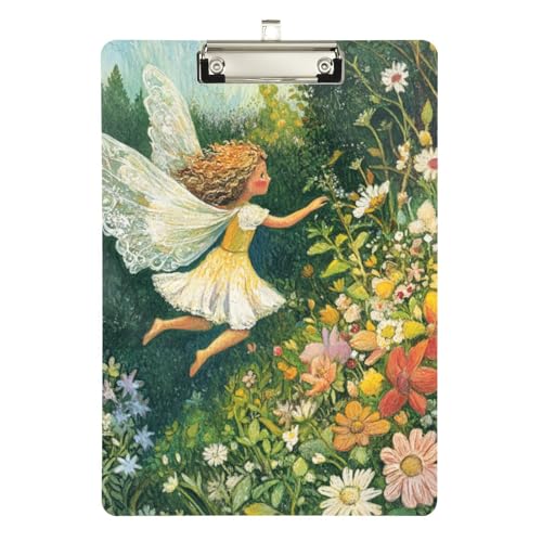 Foiosoh Klemmbrett mit fliegenden Feen und schönen Blumen, Acryl, niedlich, für das erste Jahr, Lehrer, Größe 22,9 x 30,5 cm von Foiosoh