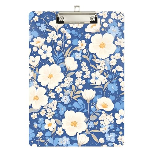 Foiosoh Klemmbretter im Dorfstil, Blumen, Blau, niedlich, Kunststoff, für Lehrer, Krankenpflege, Größe 22,9 x 30,5 cm von Foiosoh