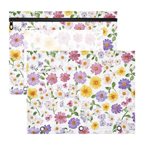 Foiosoh Kosmetiktasche, 3 Löcher, 3 Ringe, Tasche für A4-Papier, Briefe, 2 Stück, Lehrer, College, Zubehör, Dryade, Schönheit, Sommerblumen von Foiosoh