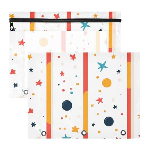 Foiosoh Kosmetiktasche, Mehrzweck-Kunststoff-Aktenordner für A4-Papier, Briefe, 2 Stück, Studenten, Büro, Stern und Kreise von Foiosoh