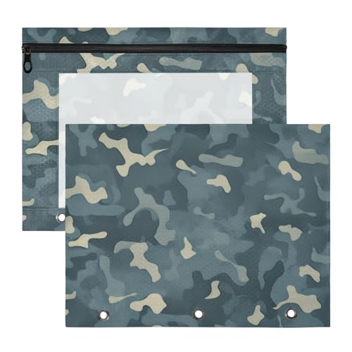 Foiosoh Kosmetiktasche, stabile Taschenmappen für 3 Ringe, Ordner, 2 Stück, Schüler, Schulbedarf, Camouflage, Blau von Foiosoh