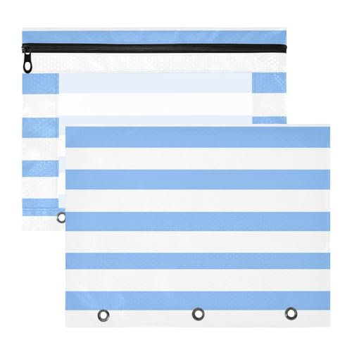 Foiosoh Kosmetiktasche, transparenter Kunststoff, Ordner für A4-Papier, Briefe, 2 Stück, Lehrer Zuhause, hellblau gestreift von Foiosoh