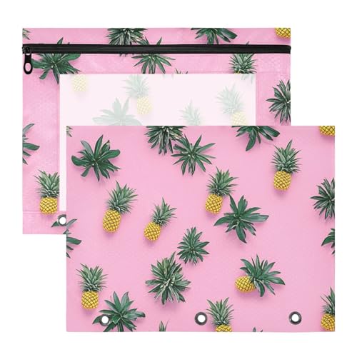Foiosoh Kosmetiktasche mit 3 verstärkten Ösen, Kunststoff-Aktenordner für A4-Papier, Briefe, 2 Stück, Lehrer, College, Zubehör, Ananas von Foiosoh