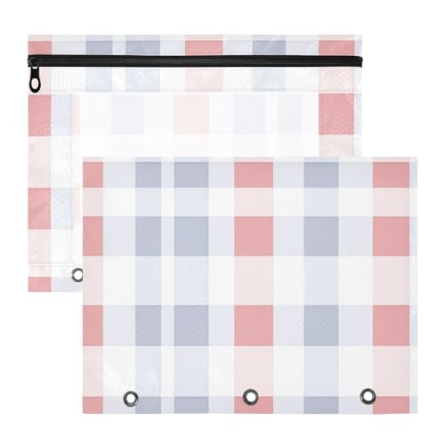 Foiosoh Kosmetiktasche mit Reißverschluss, 3-Loch-Tasche für A4-Papier, Briefe, 2 Stück, für Lehrer, Schule, Studenten, Lehrerbedarf, Quadrate, Weiß / Orange von Foiosoh