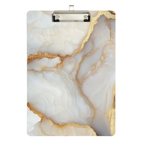 Foiosoh Marmor-Klemmbrett für Volleyball-, Baseball-Trainer, Größe 22,9 x 30,5 cm, Reinweiß / goldfarben von Foiosoh