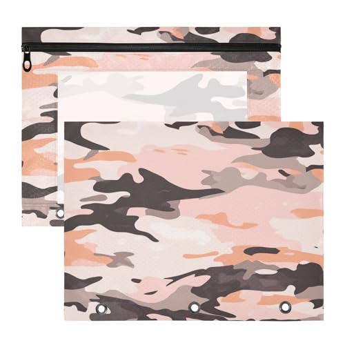 Foiosoh Mehrzweck-Aktenordner aus Kunststoff für A4-Papier, Briefe, 2 Stück, für Schüler, Schule, Studenten, Lehrerbedarf, Camouflage, Roségold von Foiosoh