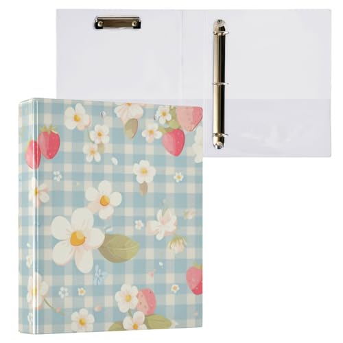 Foiosoh Notizbuch mit 3 Ringen, 3,5 cm, Ordner mit Klemmbrett, 1/2 Packung, Ordner für die Schule, 200 Blatt, niedliches Erdbeerkaro, Blau von Foiosoh