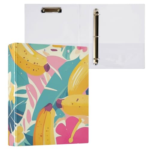 Foiosoh Notizbuch mit drei Ringen, 3,5 cm, Notizbuchordner mit Klemmbrett, 1/2 Packungen, Collegeordner für Studenten, Hardcover, süße Banane und Blätter von Foiosoh