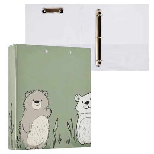 Foiosoh Notizbuch mit drei Ringen, 3,5 cm, Ordner mit Klemmbrett, 1/2er-Pack, Collegeordner für Studenten, Hardcover, Bär, Salbeigrün von Foiosoh